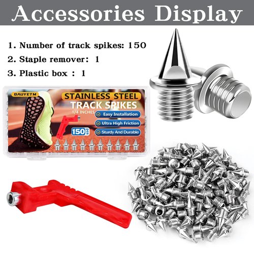 QAUYETM 150 Pcs Track Spikes, Stainless Steel 1/4 Spikes Track Shoes Replacements with a Spike Wrenche for Track and Field Sprint Sports Short Running Shoes