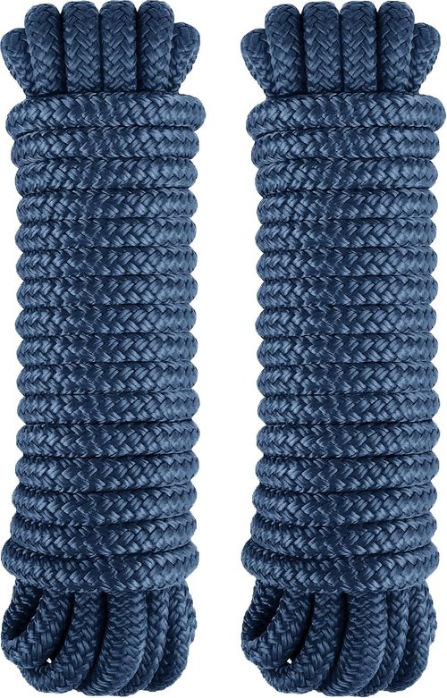 Double Braid Boat Dock Lines by [Brand Name] - Heavy Duty Nylon Ropes with 12" Spliced Eye | 1/2" x 30' - Soft & Durable for Pontoon and Light Boats (Navy Blue)