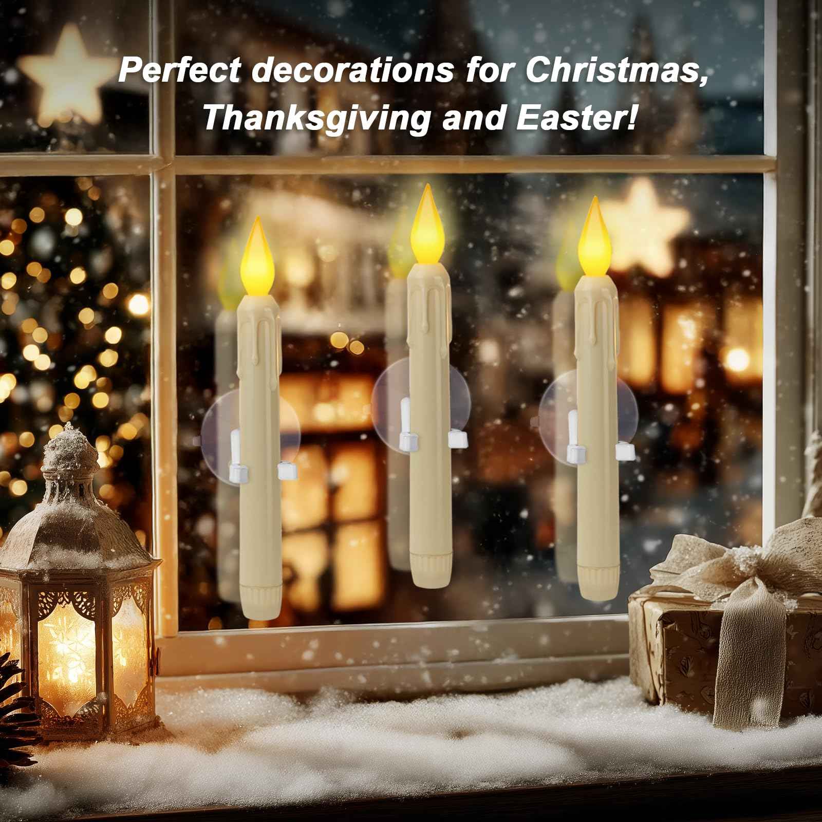 Meigic 6 Pcs Sensor Dawn to Dusk Window Candles, Flickering Battery Candles for Windows, Ultra Bright Fake Candle Lights with Suction Cup, Led Candlesticks for Xmas Home Decor, Warm Yellow Light