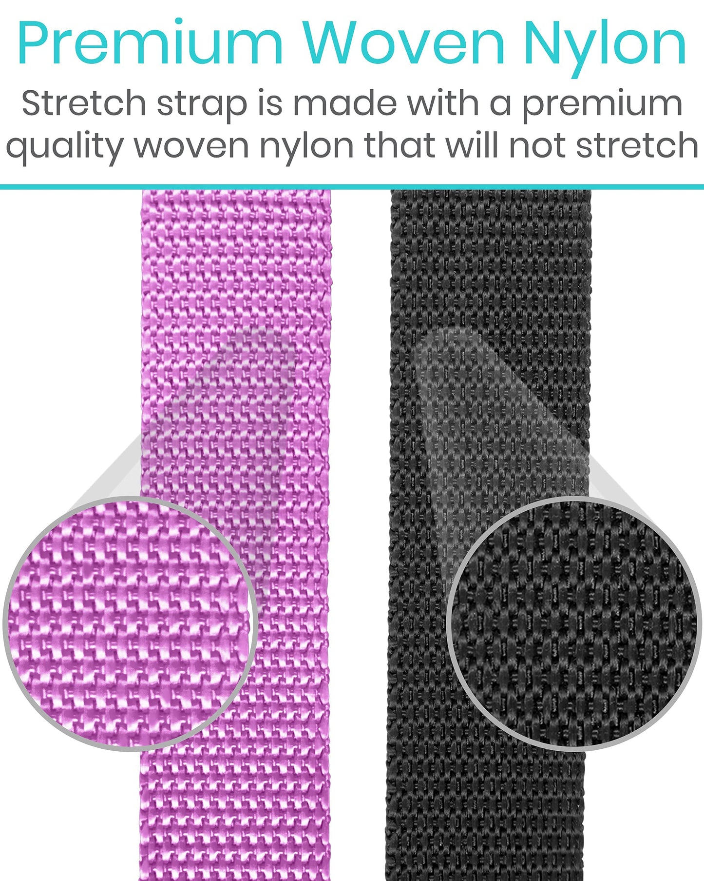 Vive Stretch Strap (75" - 10 Loops) - Leg Stretch Band to Improve Flexibility - Stretching Out Yoga Strap - Exercise and Physical Therapy Belt for Rehab, Pilates and Gymnastics with Guide Book