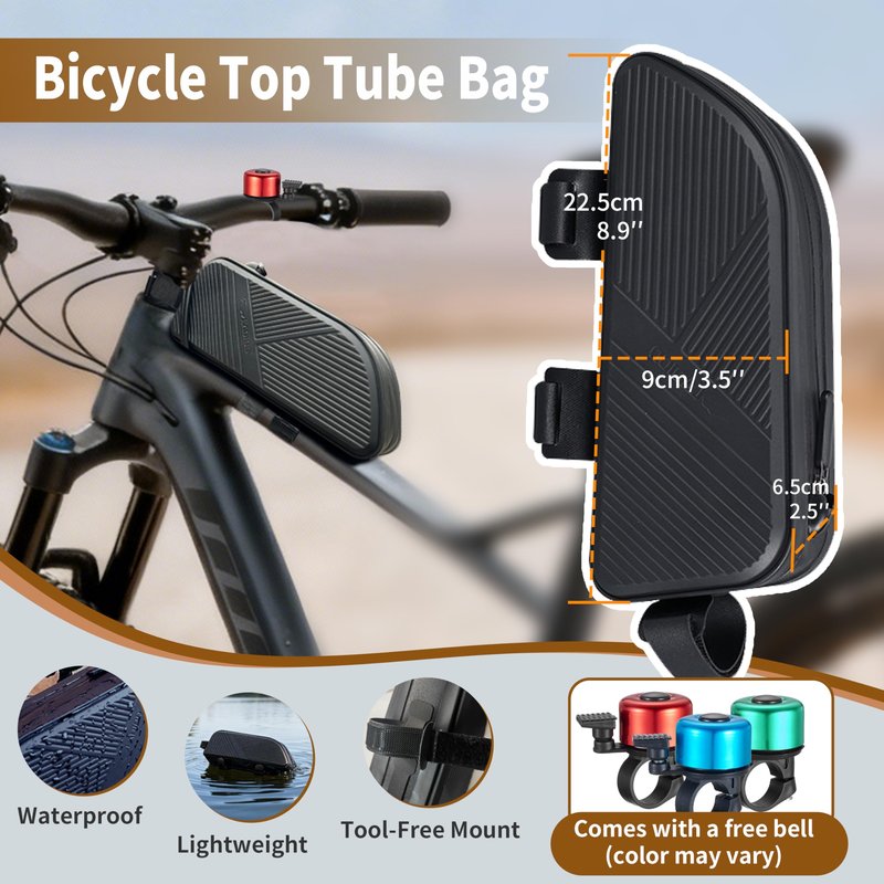 TGpao Waterproof Top Tube Bike Bag for Mountain Bikes, Large Capacity Front Triangle Storage Pouch with Reflective Stripes, Protect Your Phone, Money and Other Valuable Items