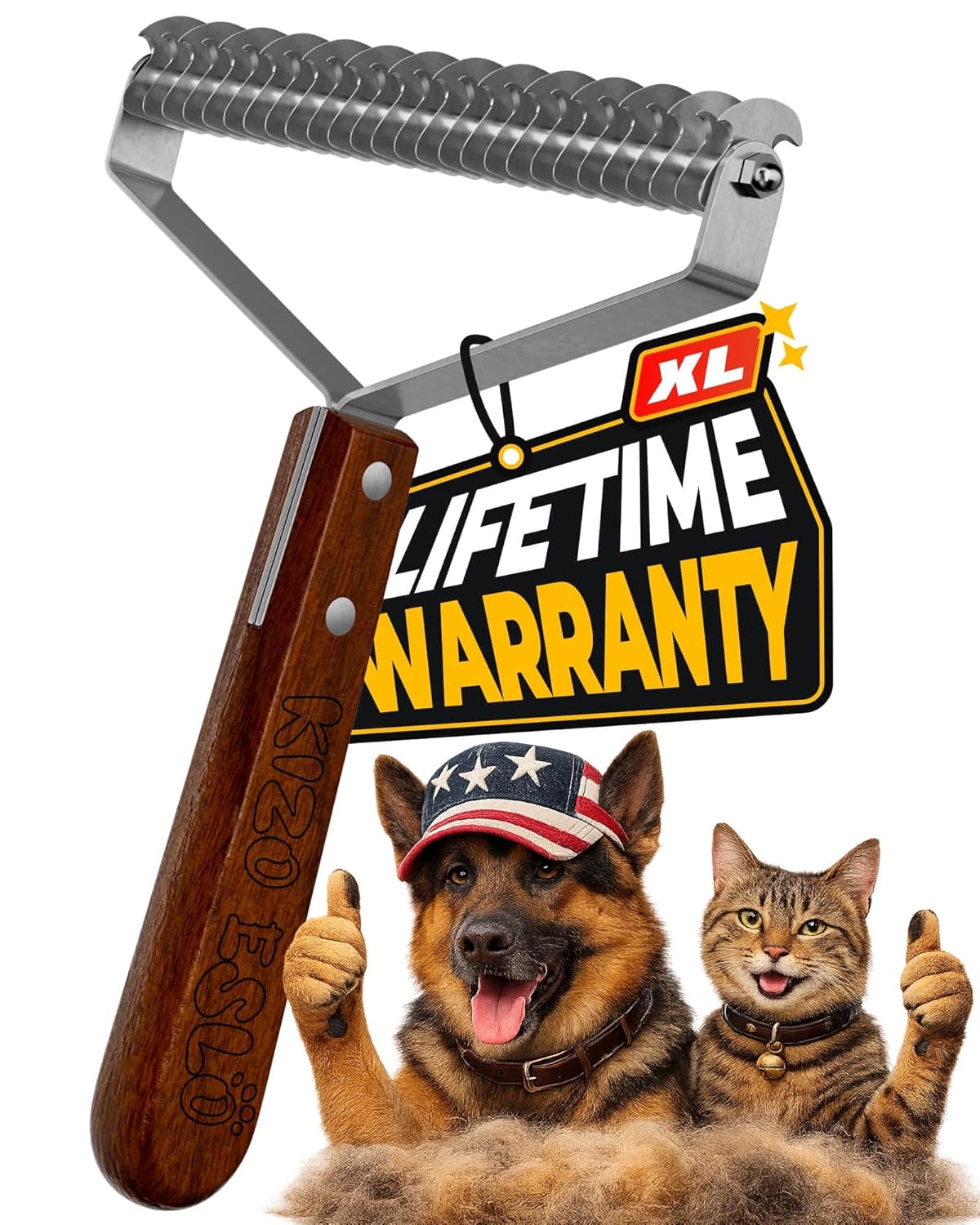 Skiennix Extra Large 2-Sided Undercoat Rake - Gentle Grooming Brush for Dogs & Cats | Premium Wooden Handle
