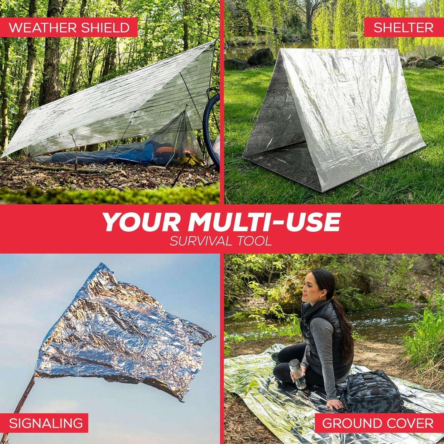 Skiennix Emergency Mylar Blankets - 4-Pack Reusable Thermal Survival Gear for Camping & Outdoors