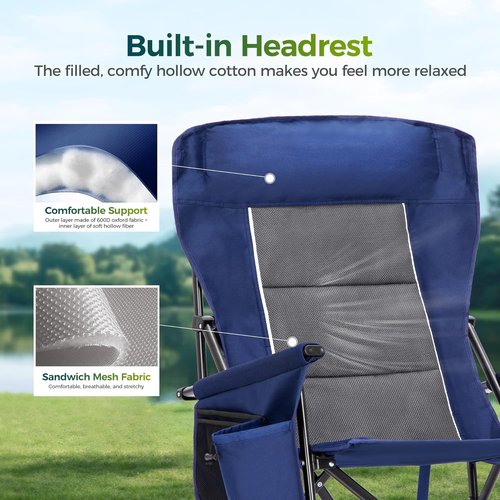 ALPHA CAMP Oversized Folding Camping Chair - Heavy Duty High Backrest, Supports 500 LBS | Portable with Cup Holders & Side Pocket