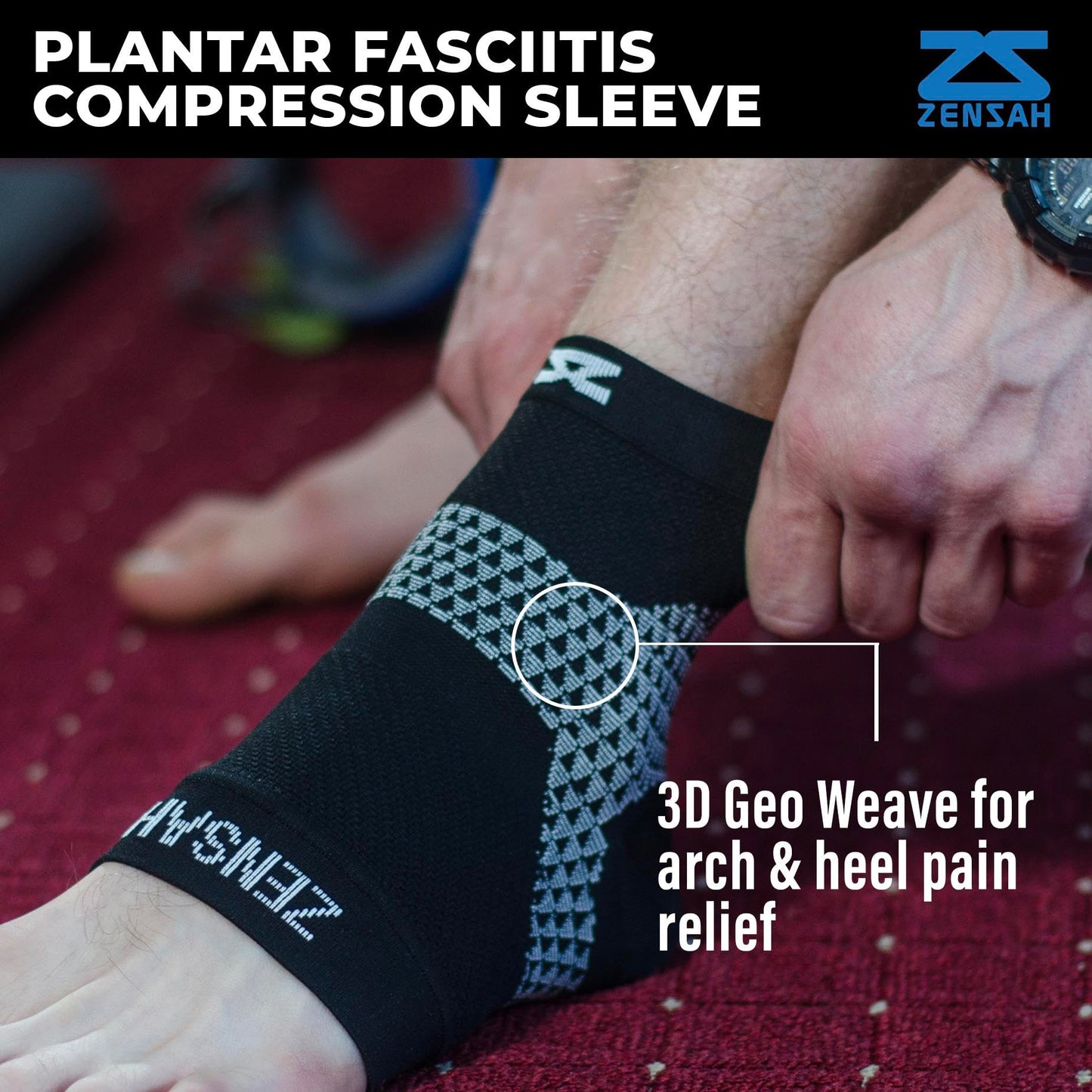 Zensah Plantar Fasciitis Sleeves (Pair) – Plantar Fasciitis Socks, Arch Support, Plantar Fasciitis Brace – Relieve Heel Pain, Arch Support, Medium, Black