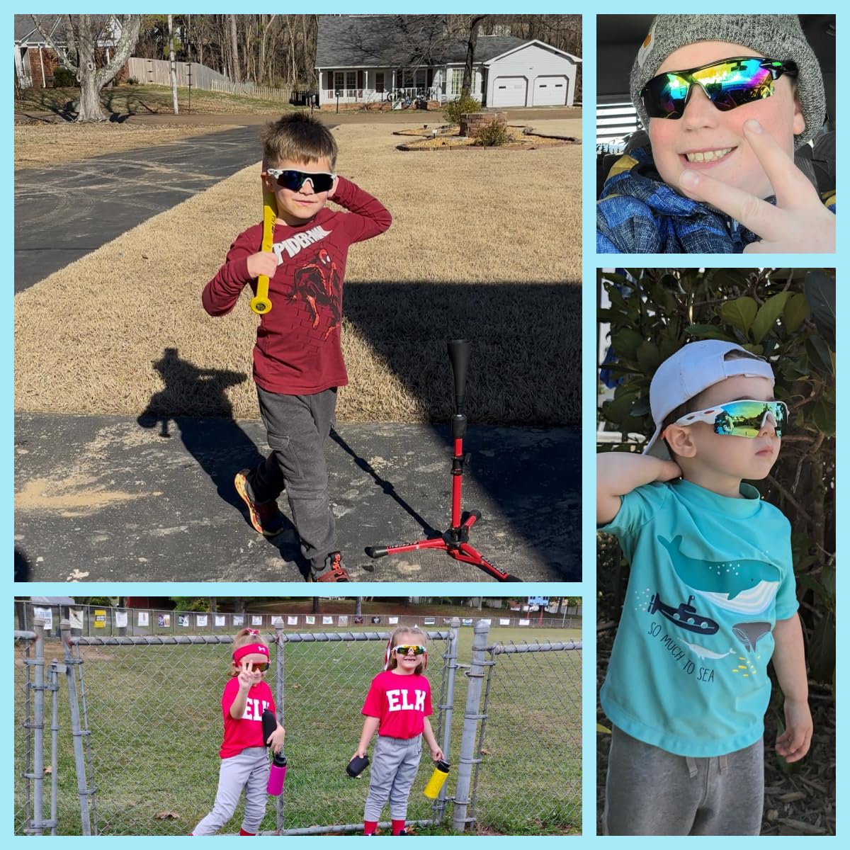 YIZHAOOUS 2PACK Kids Sports Sunglasses for Youth Baseball,Lightweight frame Boys Sunglasses for Cycling Golf Girls Softball Age 3-12(White Frame/Blue Lens+White Orange)