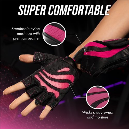 Contraband Pink Label 5437 Womens Extreme Grip Weight Lifting Gloves w/Heavy Rubber Padded Palm (Pair) - Heavy Duty Palm w/Griplock Silicone & Rubber Grip Pads for Gym Workouts (Pink, Small)