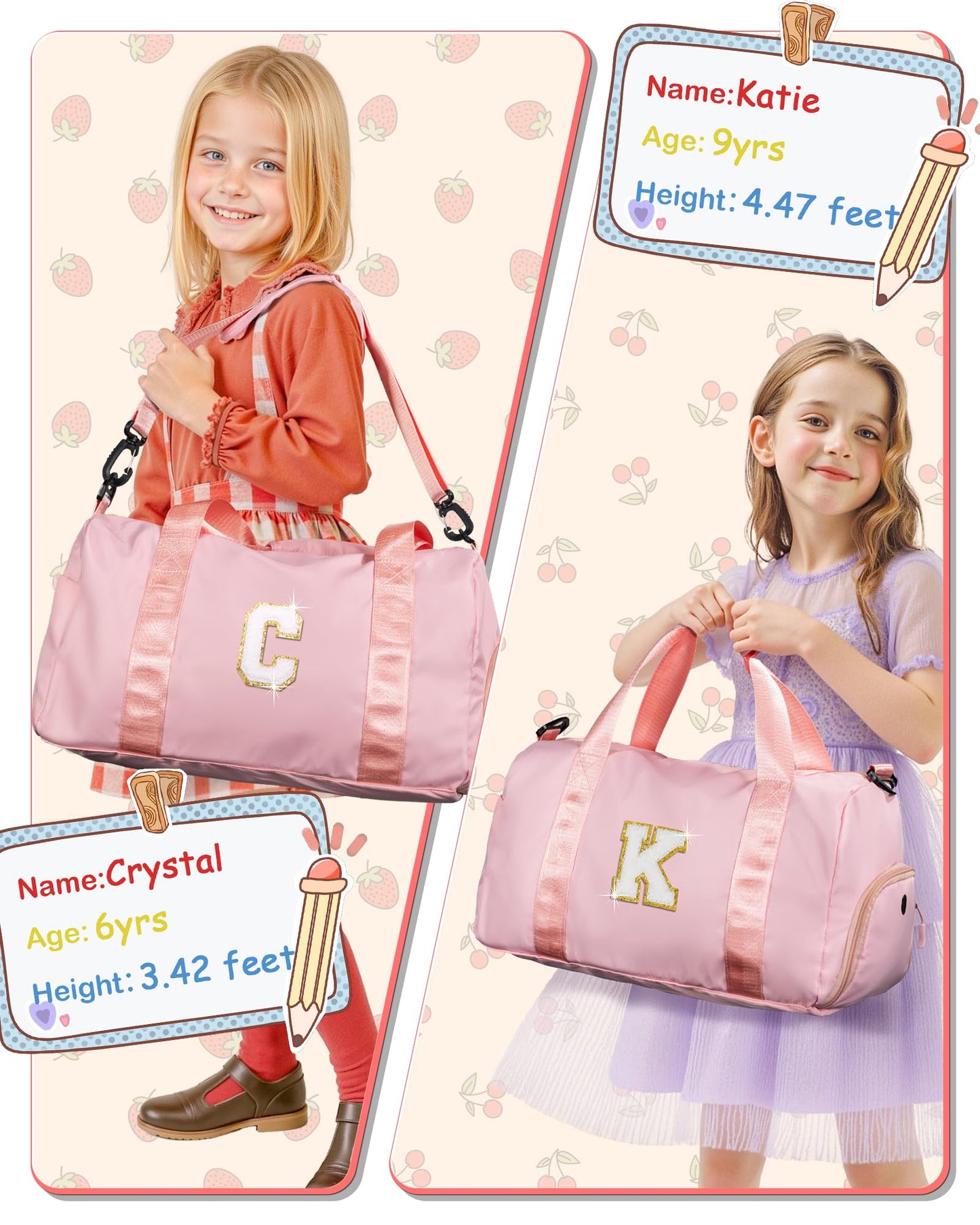 Vogewood Gifts for 4 5 6 7 8 9 10 Year Old Girls-Girl Gym Bag with Shoe Compartment, Kid Personalized Weekender Overnight Bags, Initial Travel Tote with Makeup Pouch, Gift for Daughter (Letter G)