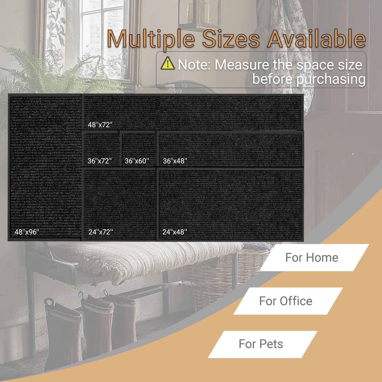 Outdoor Entry Rubber Rug, 6'x4' Commercial Heavy Duty Rubber Large Exterior Door Mat, Industrial Non-Slip Waterproof Welcome Floor Mats for Garage, Kitchen, Patio, Black 72" x 48"