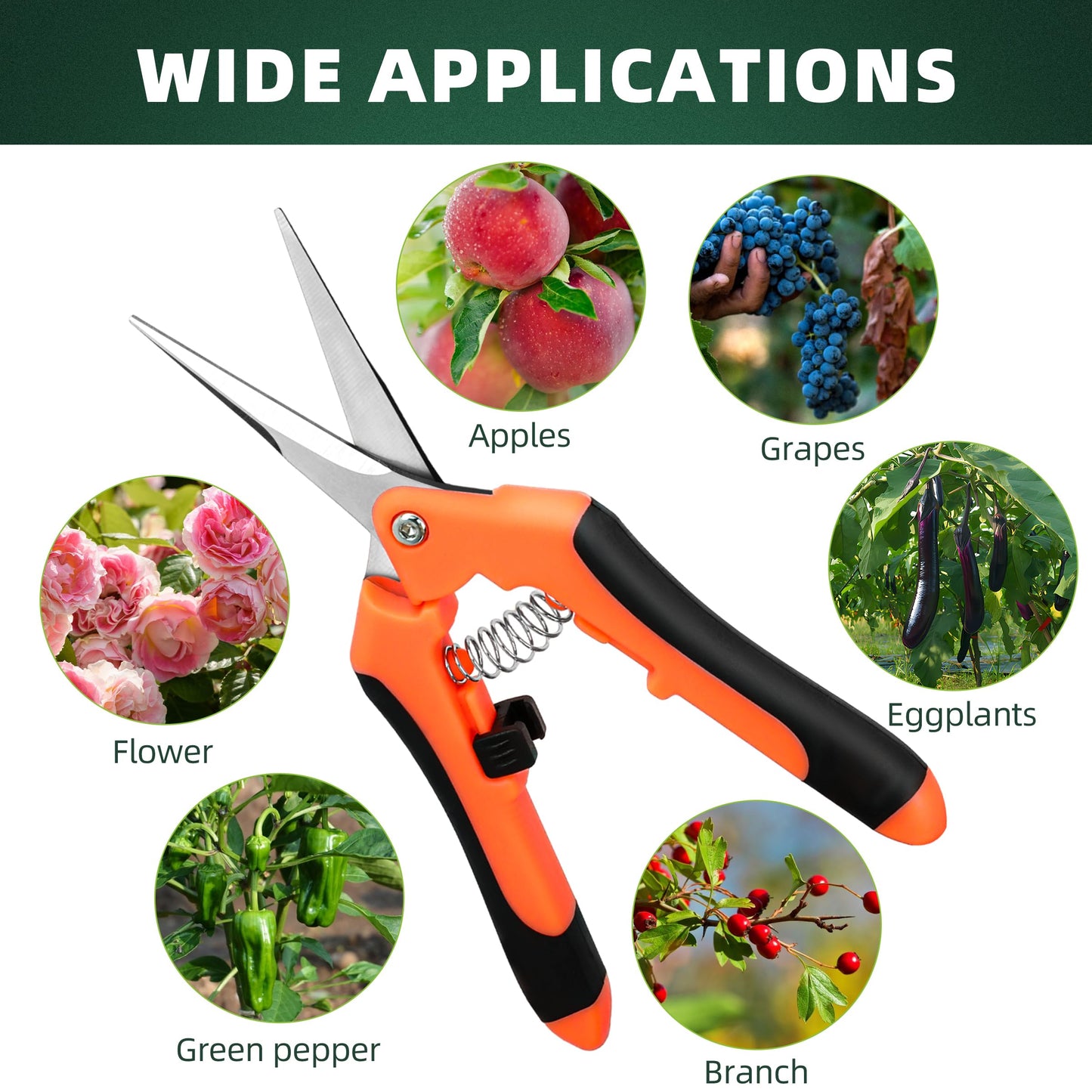 EWPJDK 3 Pack Garden Pruning Shears, Stainless Steel Shears, Gardening Shears, Scissors, Garden Clippers, Pruning Snips, Pruning Shears for Gardening Tools(Orange)