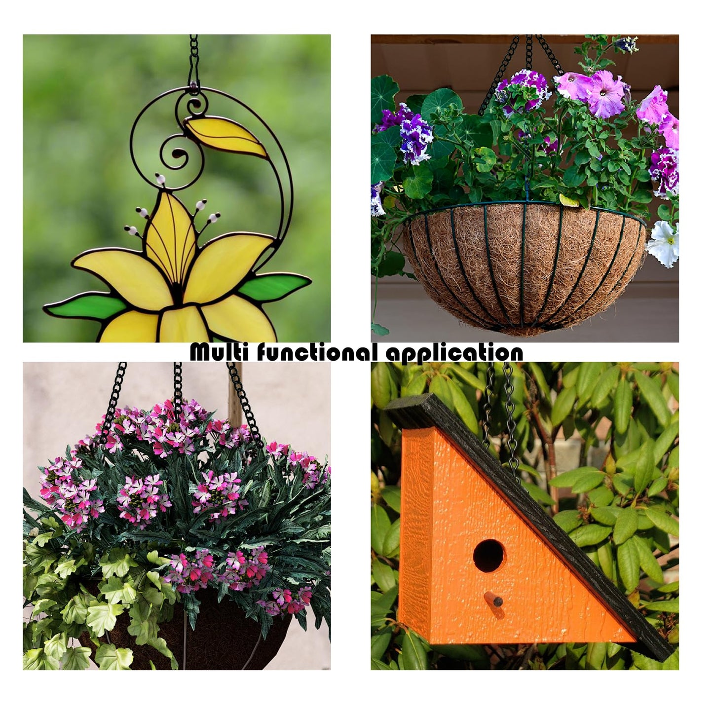 6 Pcs 20 Inch Stained Glass Window Hanging Chain - Black Window Art Decor, Patio Garden Outdoor Decorative Glass Panels