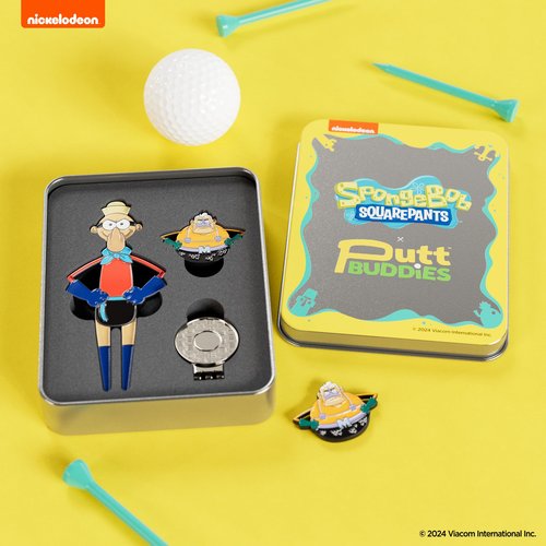PuttBuddies Officially Licensed Spongebob Mermaid Man & Barnacle Boy Divot Tool and Ball Marker Gift Set with Magnetic Hat Clip and Collectible Protective Tin, Golf Accessories for Fans and Golfers