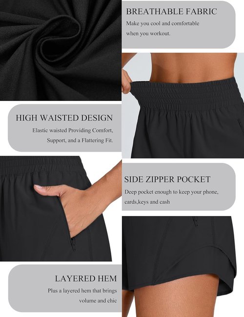 BMJL Women's Athletic Shorts - High Waisted 2.5" Running Shorts with Zipper Pocket | Sporty Yoga Gym Wear