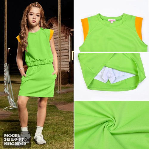 CHILDRENSTAR Teen Girls Summer Crop Tops and Skorts 2 Pieces Outfits Kids Trendy Clothes Green,Size 12 13