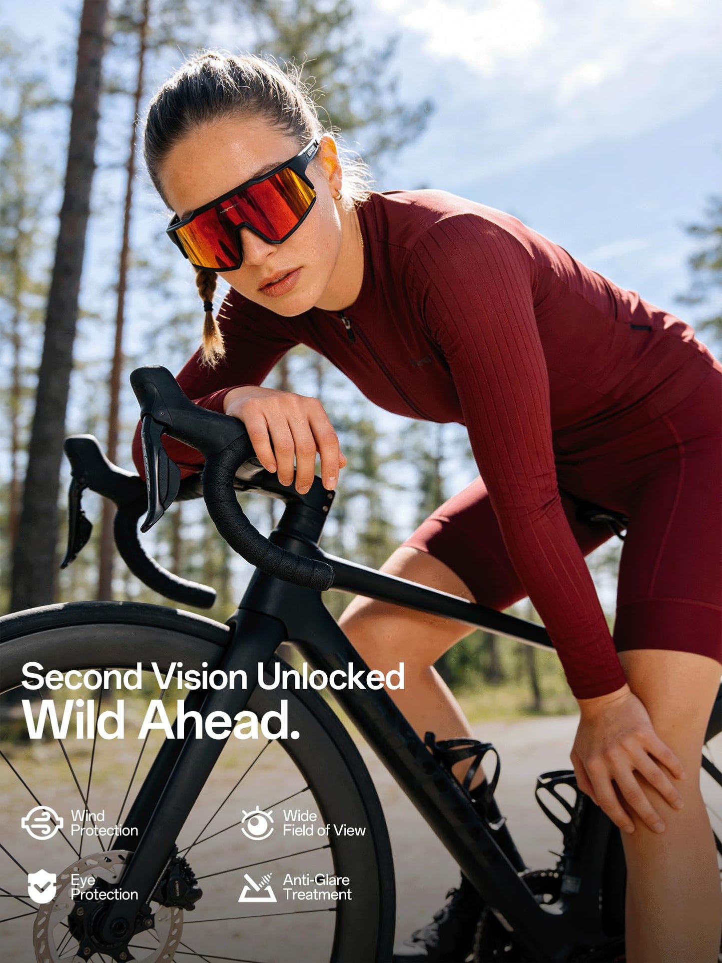 KAPVOE Polarized Cycling Glasses with 4 Interchangeable Lenses TR90 Sports Sunglasses Women Men Running MTB Bike Bicycle Accessories 01 Red Black