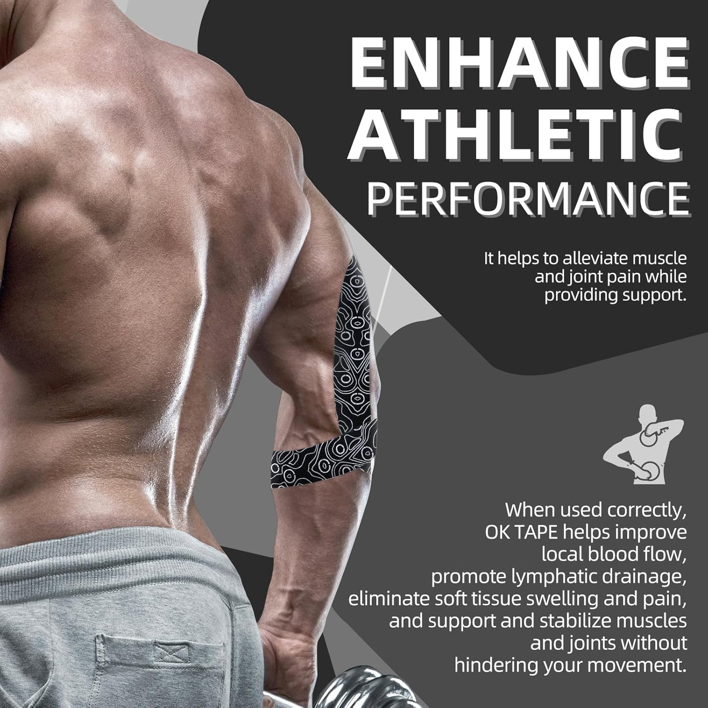 OK TAPE Kinesiology Tape - Pro Adhesive, Water-Resistant Elastic Athletic Tape | 103 Feet, Black
