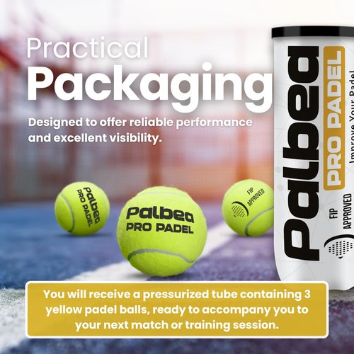 Palbea PRO Padel Balls. 6 Tubes of 3 Padel Tennis Balls FIP Approved. Paddle Balls Made of HV Felt for Training and Tournament. Suitable for Any Surface or Sites.