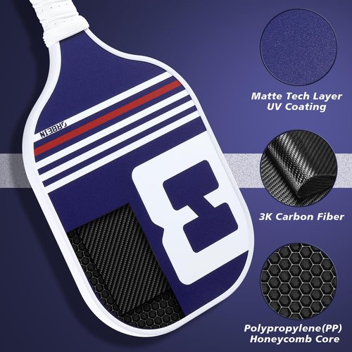 ORBEIN Carbon Fiber Single Pickleball Paddle - with Grip Tape and Lead Tape - 7.7oz 3k Raw Carbon Fiber Pickle Ball Paddle - Best Pickle Ball Rackets - Pickleball Rackets Gifts for Women Man