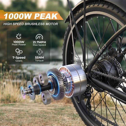 Funhang Electric Bike - 26" City Cruiser Ebike with 1000W Motor, 50 Miles Range, 7-Speed, UL 2849 Certified