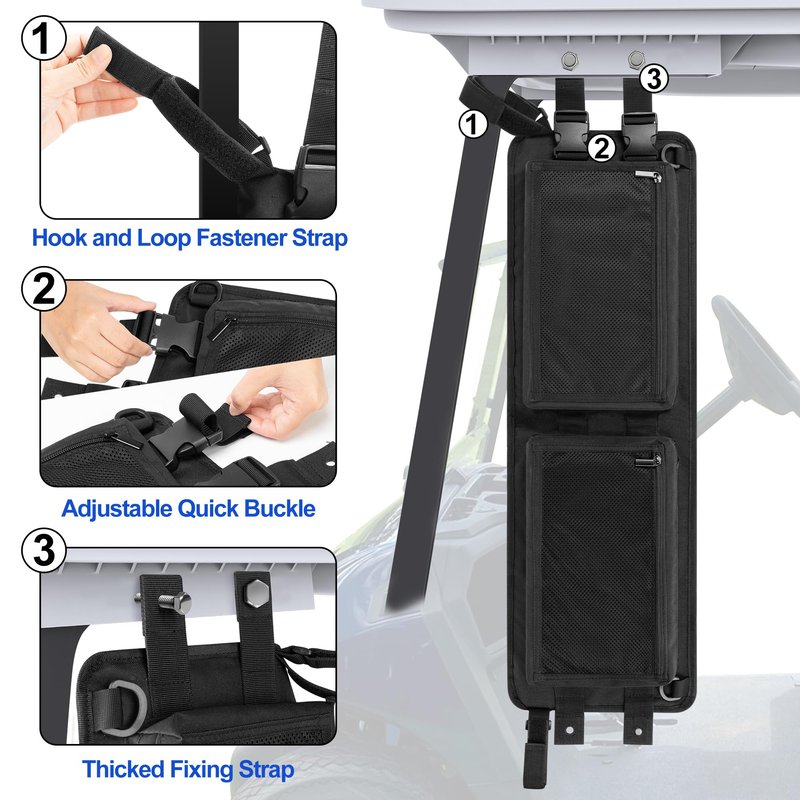 PGmoon Golf Cart Ceiling Storage Bag, Golf Cart Overhead Organizer Bag Compatible with Club Car Precedent,Tempo, Onward, Black