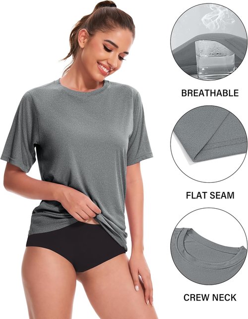 Kinglaman Workout Tops for Women - 5/6 Pack Dry Fit UV Protection Athletic Tees | Ideal for Gym & Yoga