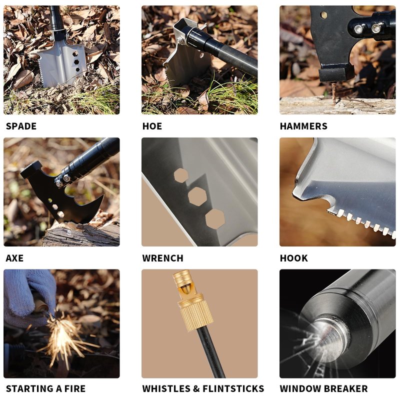 Camping Foldable Digging Shovel,MultiTool Steel Tactical Kit, Military Survival Shovel, Military Survival Gear Car, Emergency Compact, Off-Road Heavy Duty (Axe+Shovel Set)