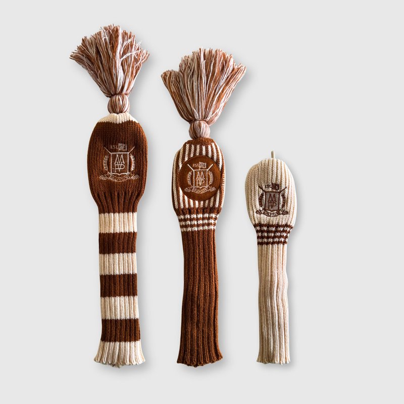 Wool Knit Golf Covers Set - Cream/Brown