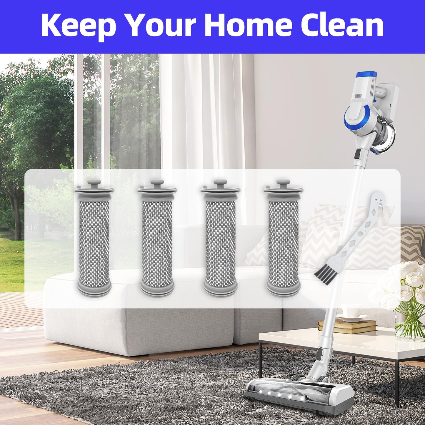 wipenow 4 Pack Replacement Filter Kit Compatible with Tineco A10 / A11 Hero Master Essential, PWRHERO 11 Snap, PURE ONE X / S10 / S11 / S12 / S15 Series Vacuum Cleaner, 4 Pre Filters Accessories