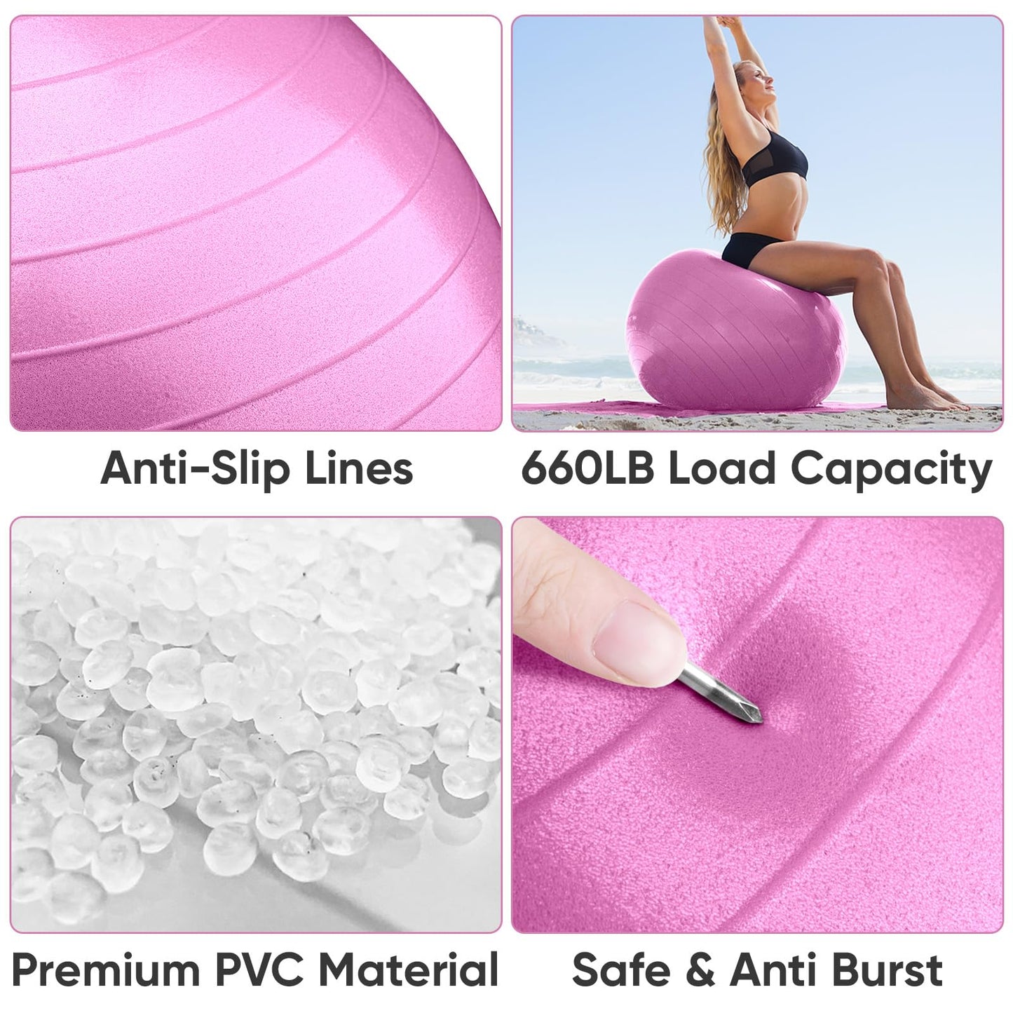 APEXUP Yoga Ball, 660 lbs Anti-Burst Exercise Ball with Pump, 5 Sizes