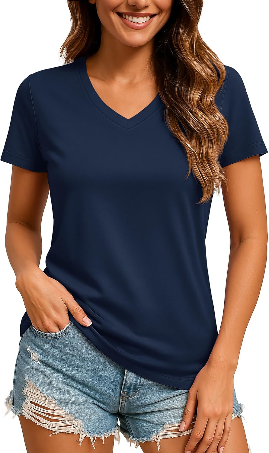 TACVASEN Women's V-Neck Athletic Tee - UPF 50+ Sun Protection, Quick Dry, Short Sleeve