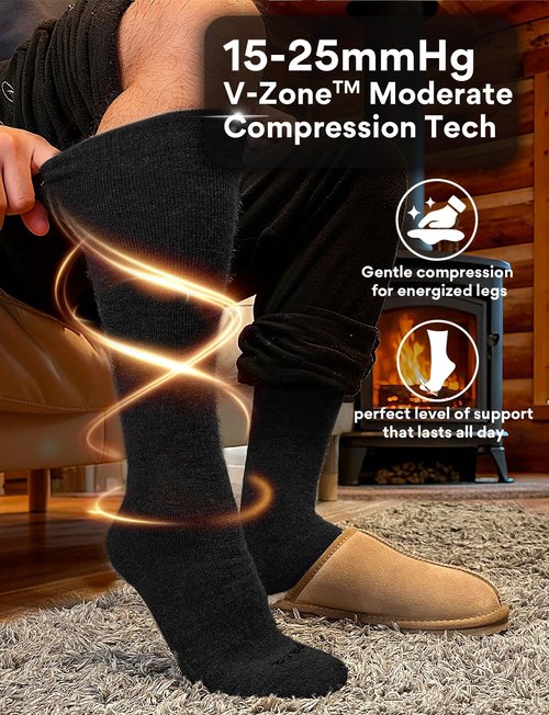 Juclise Alpaca Wool Heavyweight 15-25 mmHg Knee High Compression Support Socks Thick Winter Thermal Warm Soft (US, Alpha, Medium, Regular, Regular, Classic Black+Dark Camel)