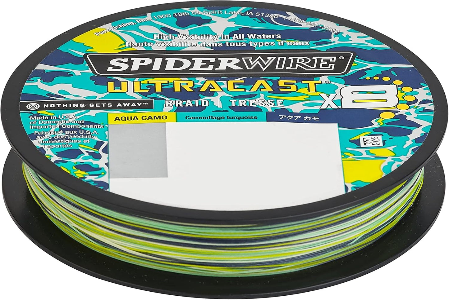 SpiderWire Ultracast Braid Vanish Fluorocarbon Dual Spool, 15lb Aqua Camo Braid with 30lb Clear Fluoro Leader, 164yd | 150m