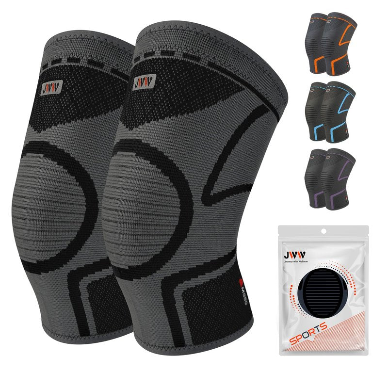 JWW Plus Size Knee Compression Sleeve for Big Thighs, 2 Pack Knee Brace for Men & Women Knee Pain Relief, Workout Sports Knee Support, Knee Braces for Meniscus, ACL & Arthritis Recovery (Black, 4XL)