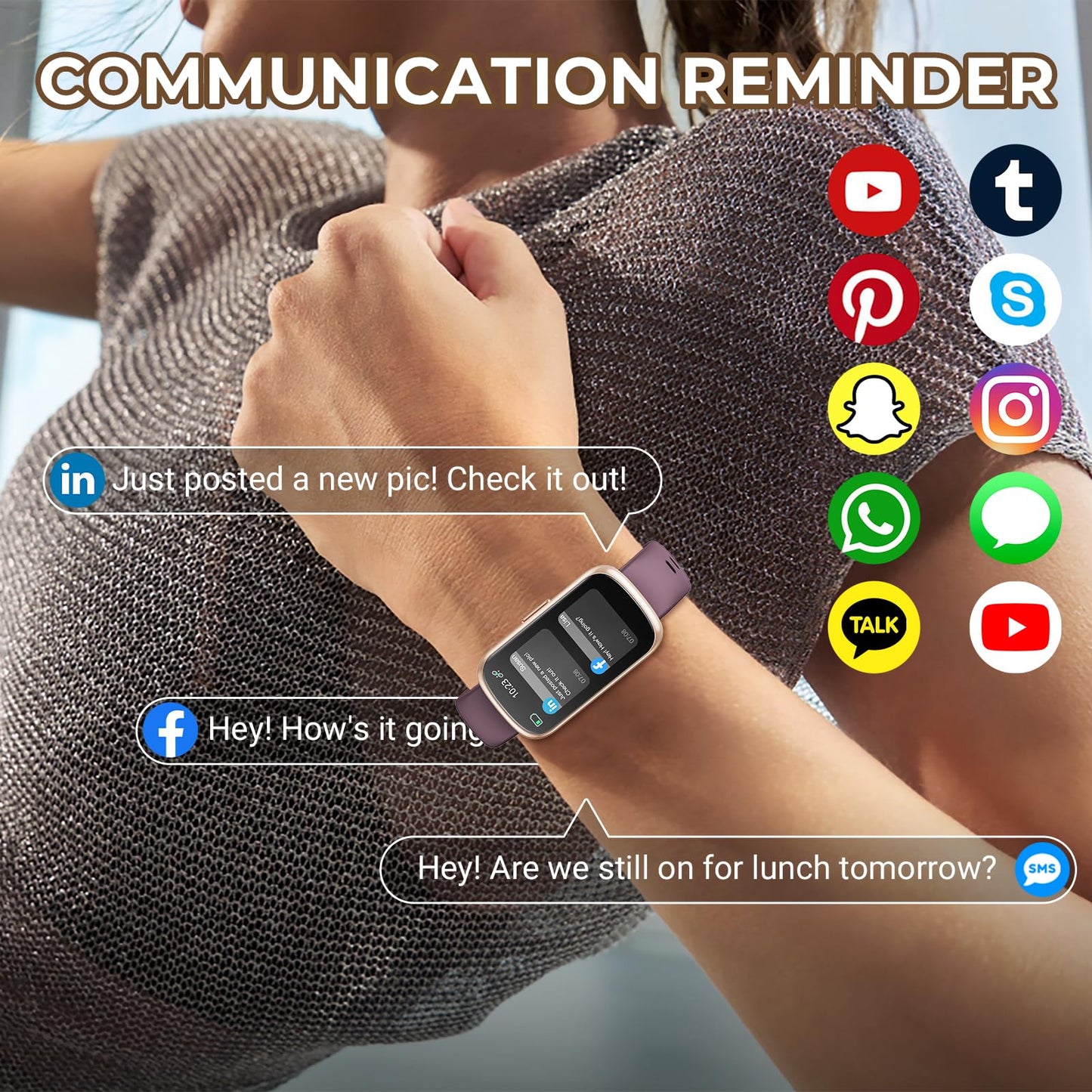 TIFOZEN Health Fitness Tracker Smart Watch with 24/7 Heart Rate, Blood Oxygen, Sleep Tracker, Pedometer, 3 Colorful Bands & 3ATM Waterproof Activity Tracker with Step Calorie Counter, Smoke Violet