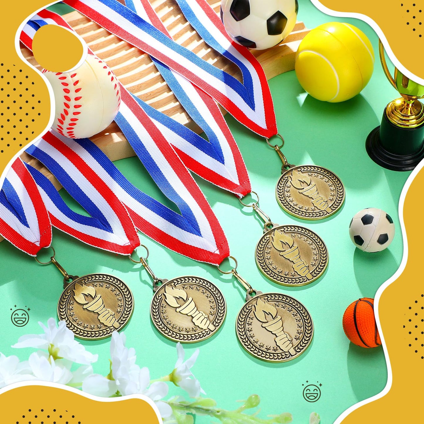 Remuuly 30 Pcs Gold Medals Bulk 2'' Basketball Soccer Baseball Volleyball Football Lacrosse Kickball Cheer Bowling Trophy Medals for Awards for Sports Participation Winner Gift(Gold,Torch)