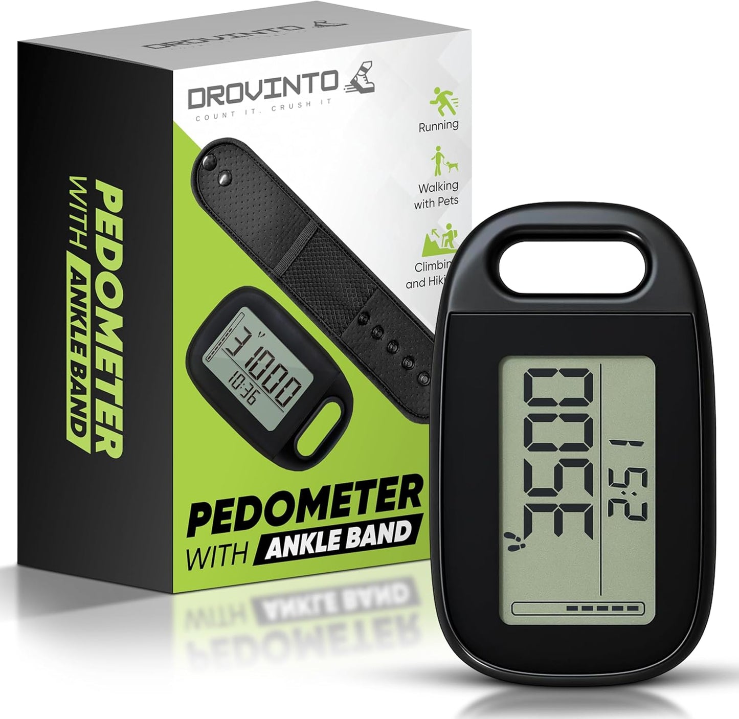 Skiennix Ankle Pedometer Step Counter - Clip-On Activity Tracker for Walking Steps & Miles - Includes Ankle Band & Lanyard