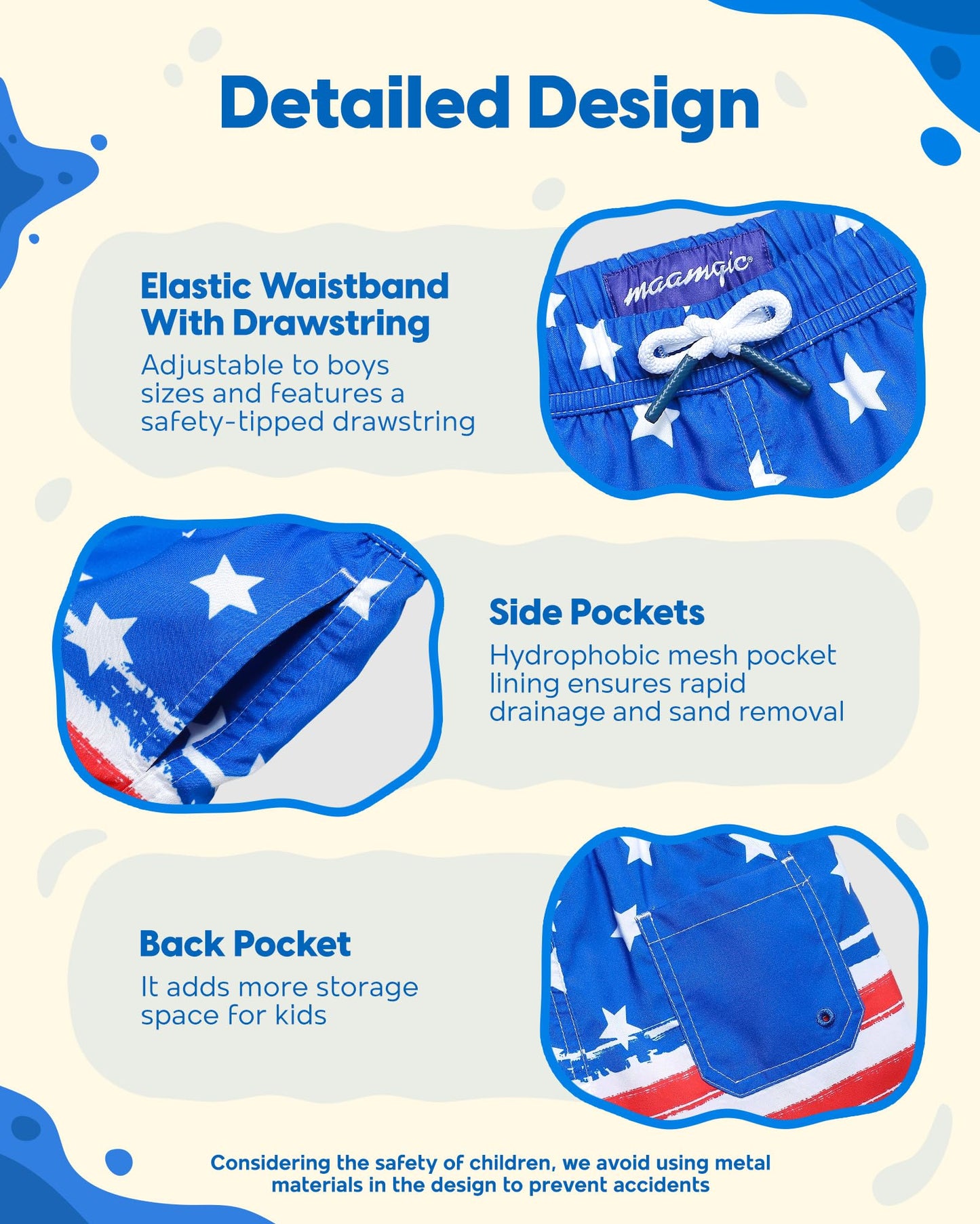 maamgic Boys Swim Trunks Toddler Swim Shorts Little Boys Bathing Suit Swimsuit Toddler Boy Swimwear Flag Blue 2T