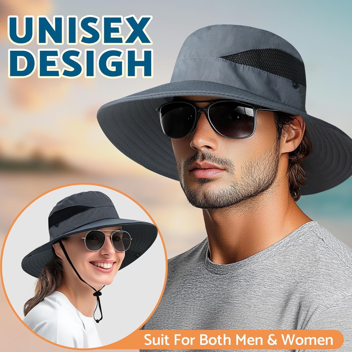 PFFY Sun Bucket Hat - 3” Wide Brim UPF 50+ Protection for Men & Women | Ideal for Fishing & Beach