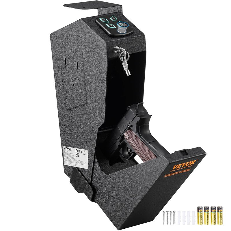 VEVOR Gun Safe for Pistols, Biometric Gun Safe with Three Quick Access Ways of Fingerprints, Passwords and Keys, Handgun Safe for 1 Pistol for Home, Bedside, Nightstand, Wall