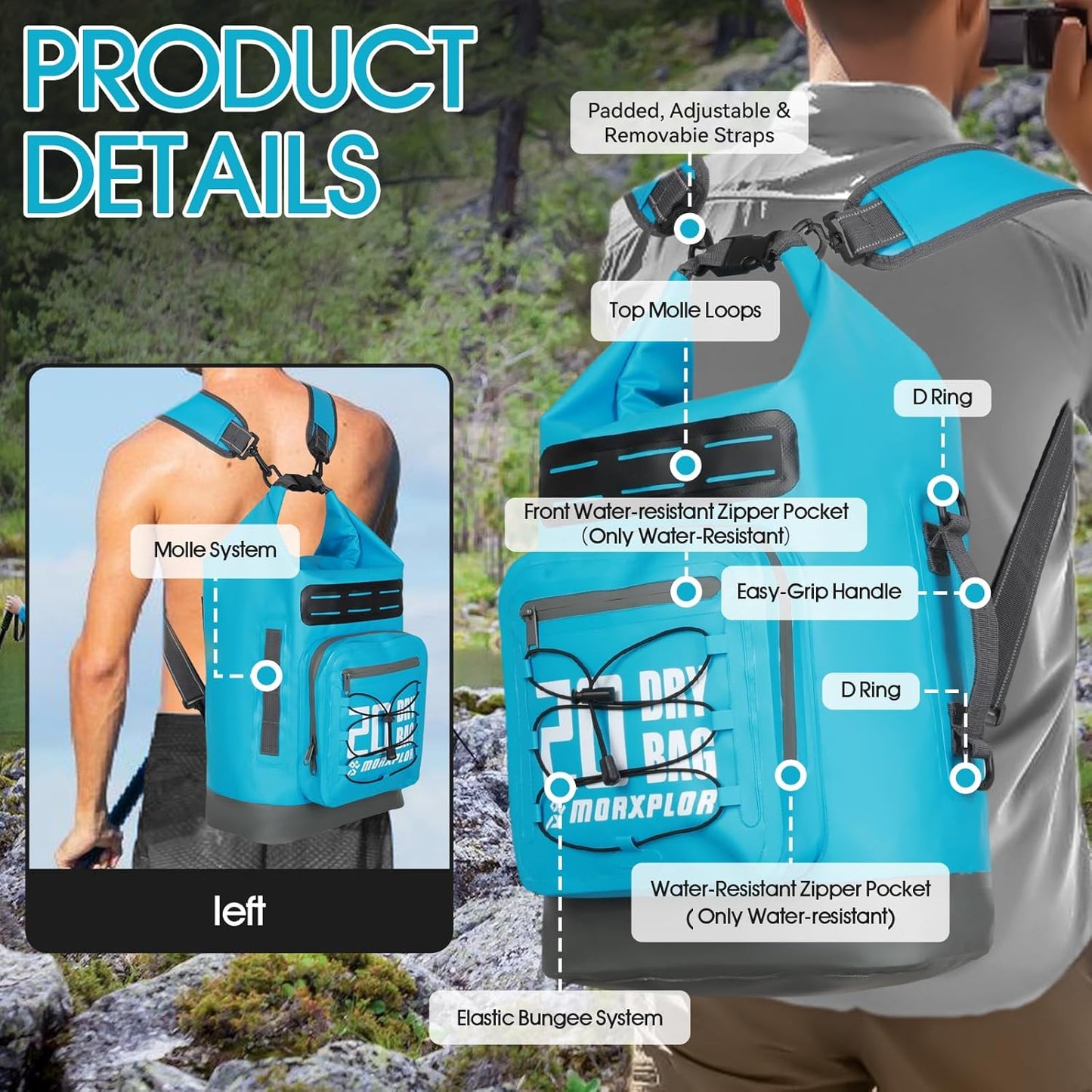 MORXPLOR Waterproof Dry Bag Backpack - Roll Top Design with Phone Case | Available in 5L to 55L Sizes