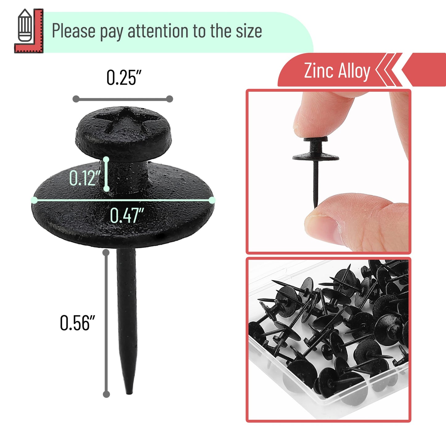 Mr. Pen- Double Headed Picture Hanging Nails, 80 Pack, Black, Picture Nails, Tacks for Wall Hangings, Wall Pins for Hanging, Wall Nails for Hanging, Thumb Tacks for Wall Hanging, Picture Hangers