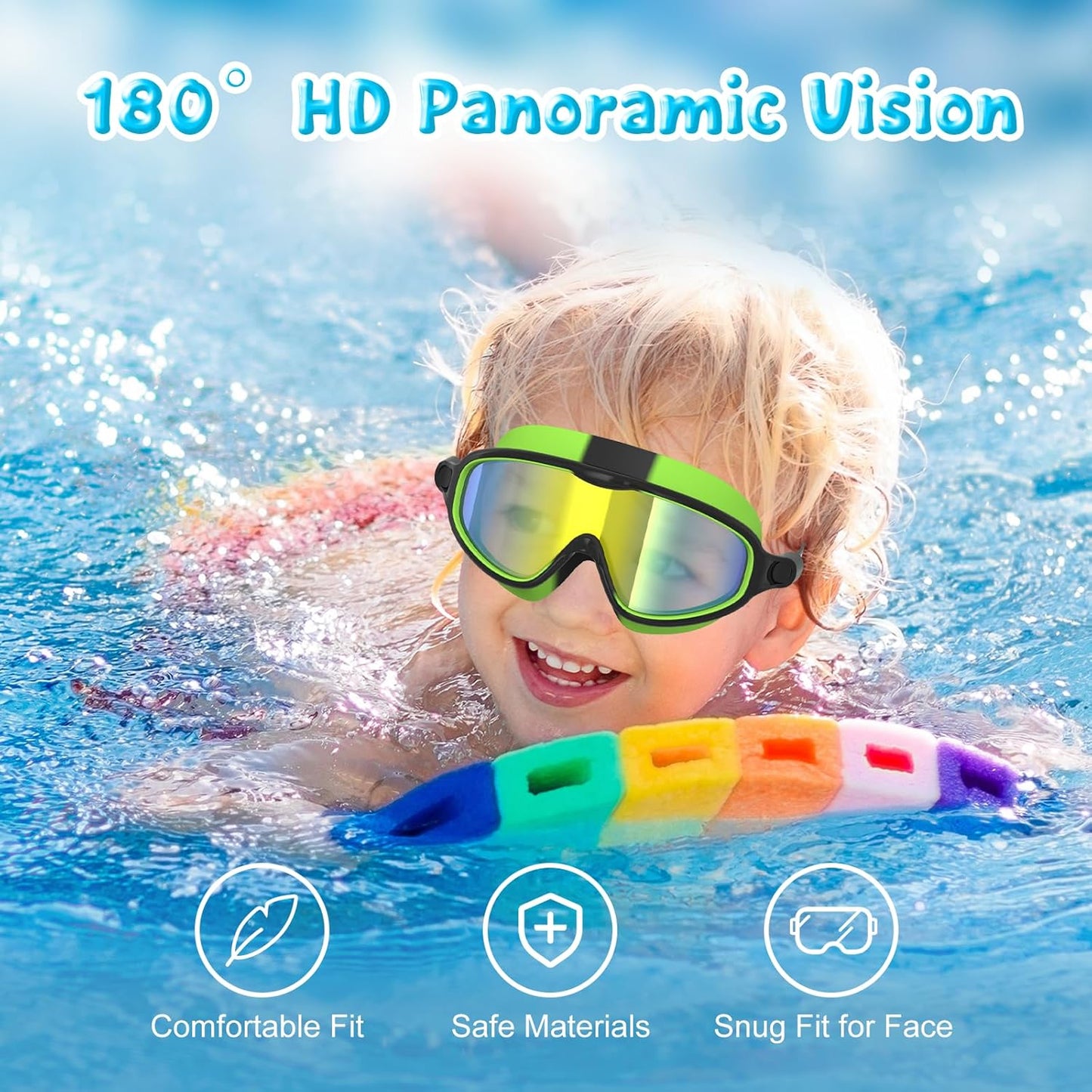 VegoVia Kids Swim Goggles - Anti-Fog UV Protection | Wide View for Ages 3-15, 2 Pack