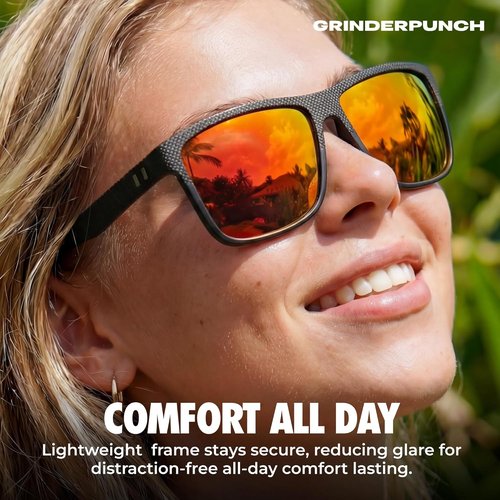 grinderPUNCH Polarized Square Sunglasses for Men - Trendy Black Designer Shades | UV 400 Protection