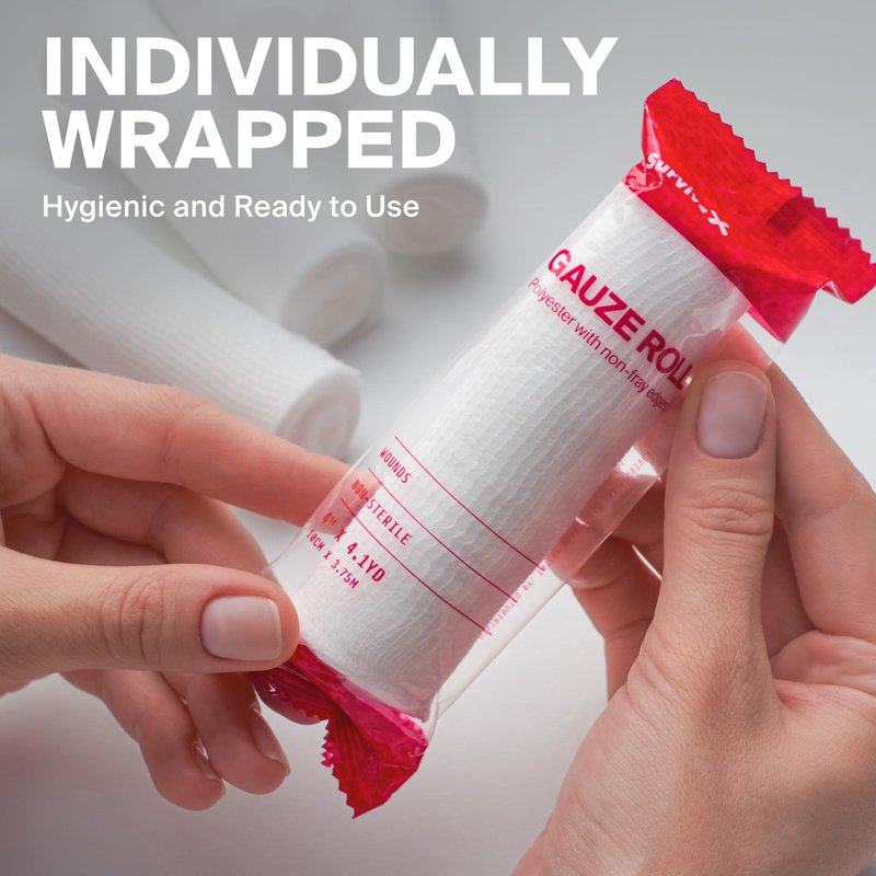 SurviveX - 4" Stretch Gauze Roll – Conforming Medical Bandage Wrap for Wound Care, First Aid, and Injury Dressing, 24 Count