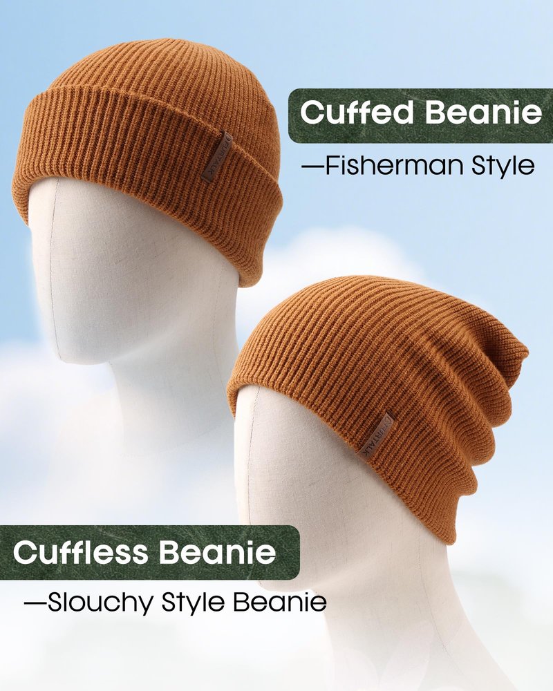 FURTALK Fisherman Beanie for Men Women 2 Styles Cuffless or Cuffed Knitted Unisex Winter Hat Outdoor All-Day Warmth Dark Grey