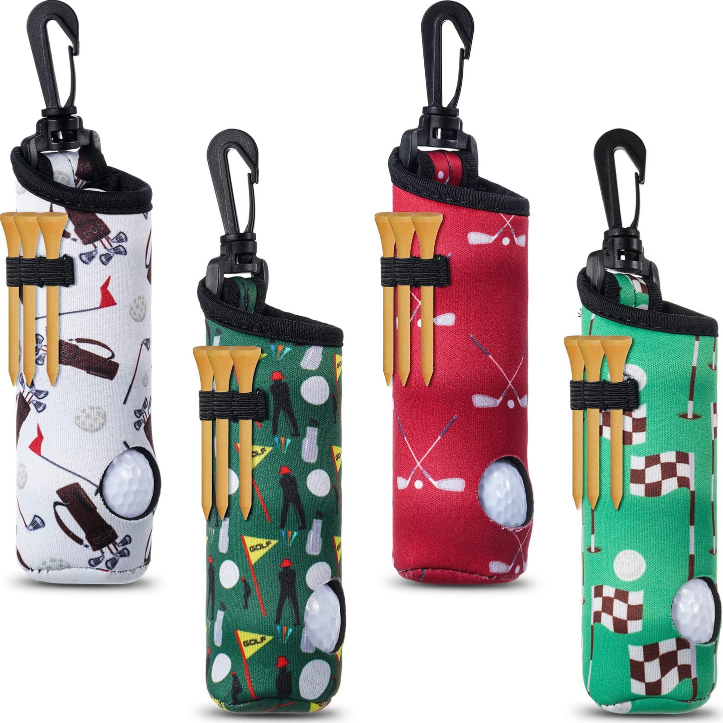 Chivao 4 Pieces Golf Tee Holder Golf Ball Carry Bag Pouch Ball Holder Keychain Belt Clip Gifts Accessories(Vivid Color,Golf)