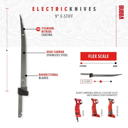 BUBBA 9 Inch E-Stiff Electric Fillet Blade with Ti-Nitride Coated Hollow Stainless Steel Non-Stick Reciprocating Construction for Fishing and Outdoors