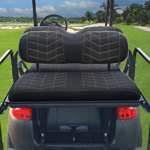 iLSKW Golf Cart Seat Cover PVC Thinck Leathur Rear Seat with Arrow Shape, No Stapler Required for Golf Cart Clubcar Ezgo Yamaha Seat Cover with Brown Stitching