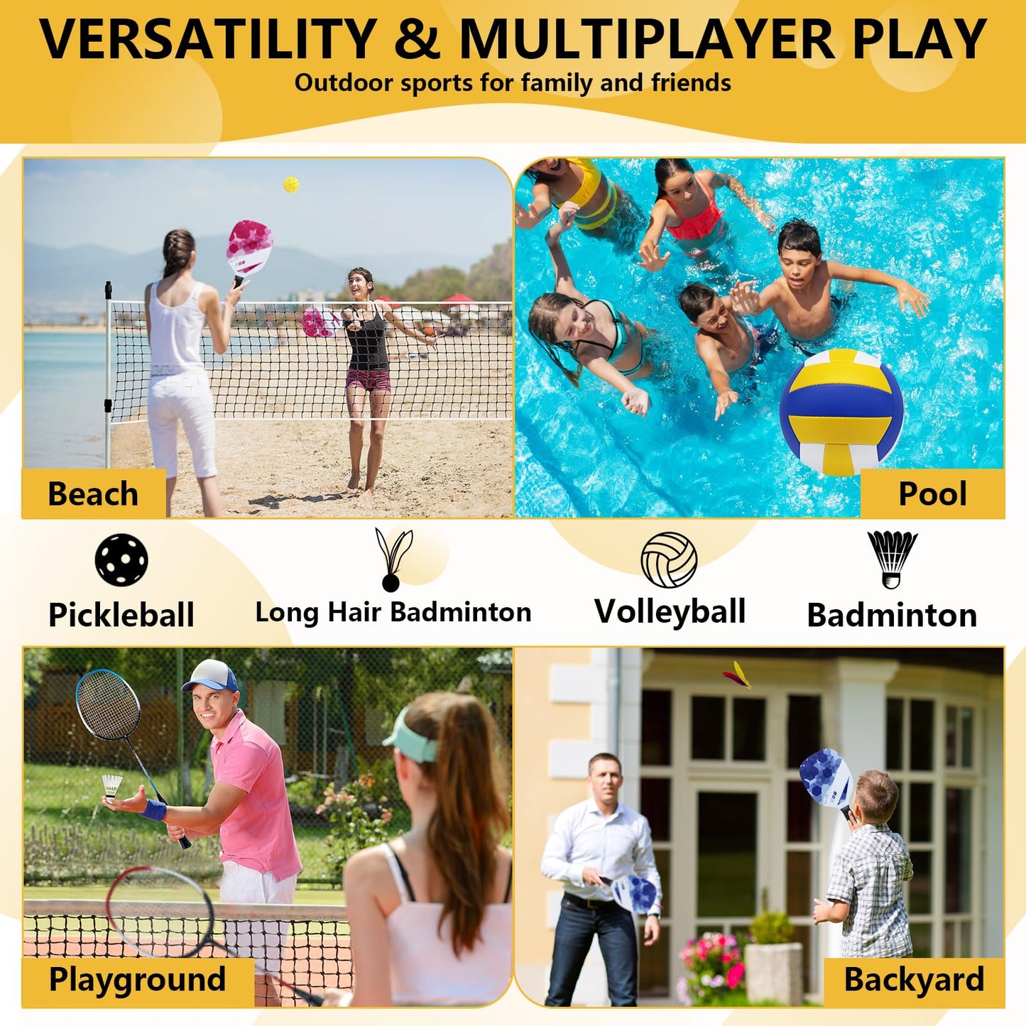 ZHUOKECE Outdoor Portable Volleyball and Badminton Net Combo Set, Official Size 5 Volleyballs Pickleball and Badminton Set for Backyard Games (Blue+Green)