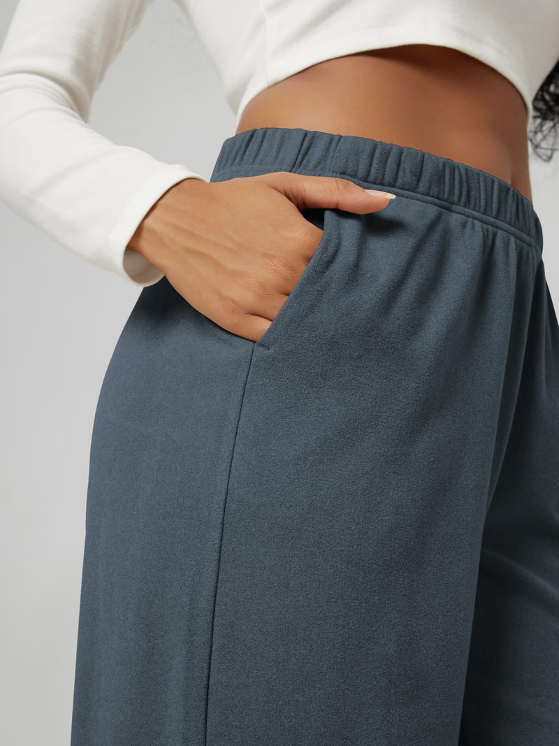 ODODOS Women's Brushed Fleece Jogger Sweatpants – Cozy Warm Adjustable High-Rise Relaxed Lounge Pants with Pockets, Dark Blue Heather, Medium